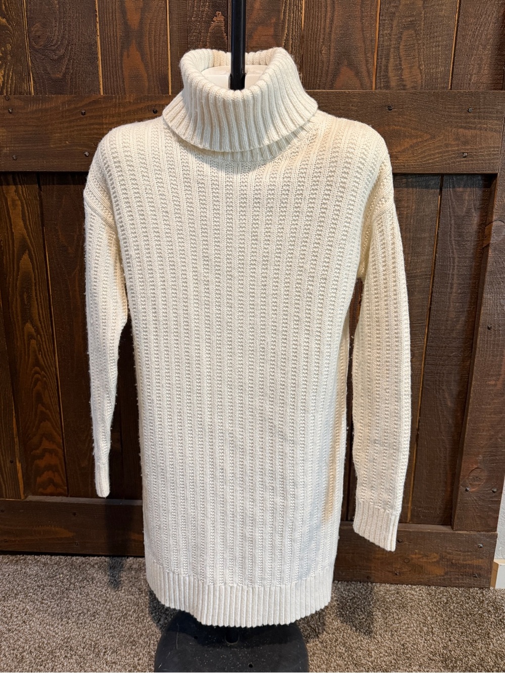 Banana Republic Cream Ribbed Knit Turtleneck Sweater Dress / Tunic | Petite XS